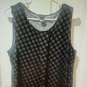 Ann Taylor Black Tank Top with Silver Dot Print